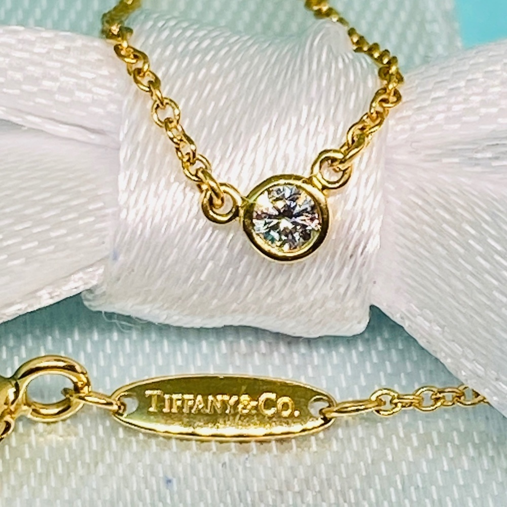 Tiffany Co 18k Elsa Peretti Diamond by the Yard Necklace 16" .05ct MSRP $1275